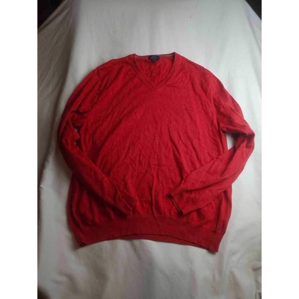 Brooks Brothers 346 Sweater Mens Size 2XL Red Knit V-Neck Pullover Supima Cotton